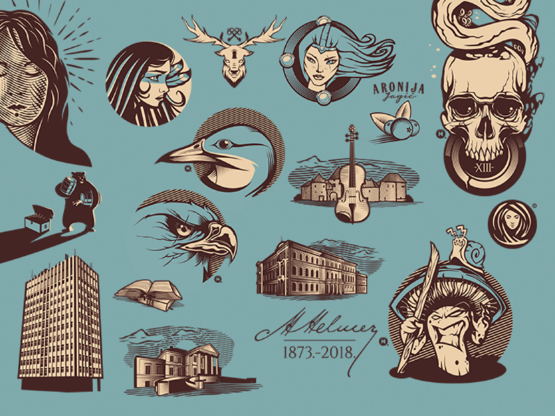Illustrations 2018 animals art drawing anniversary architecture building bird retro vintage design logo illustration
