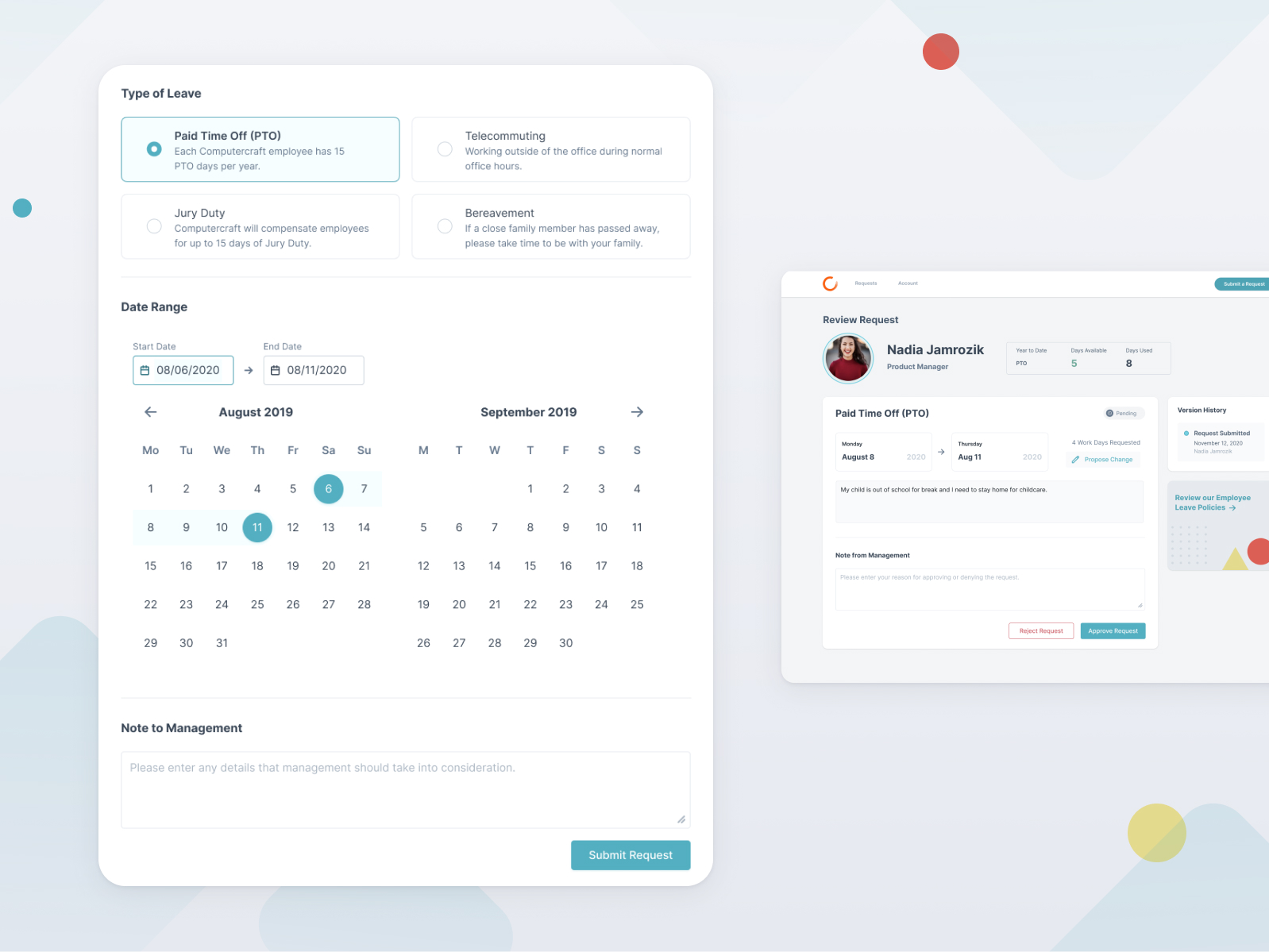 Leave Management System by Hannah White for Leverege on Dribbble