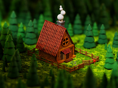 Wooden cottage isometric scene 3d 3d cottage 3d design 3d illustration 3d isometric 3ddesign branding cottage illustration isometric jungle nature wood wooden cottage