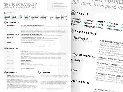 Spencer Handley Resume Redesign designer full stack resume web developer