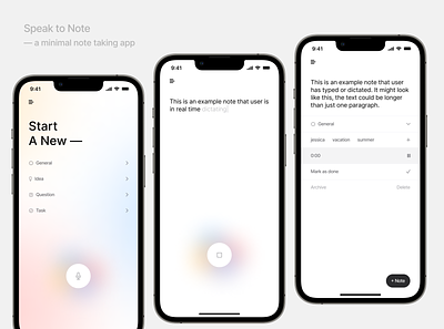 Speak to Note — a minimal note taking app figma ios iphone mobile app typography ui ui design visual design