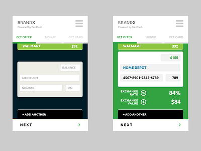 GiftCard Mobile App UI Design card cash gift card green mobile app ui design ux design