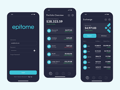 Epitome Concept Screens app asset blockchain crypto cryptocurrency design digital epitome ios lotux ltx phone ui ux wallet