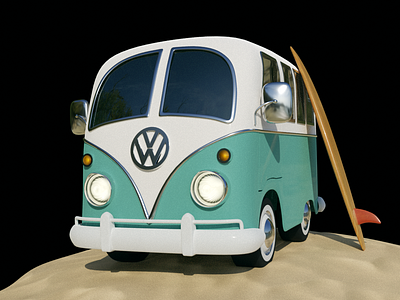 VW Bus 3d blender cgi modeling surfboard surfing vehicle volkswagen vw vw bus vw van