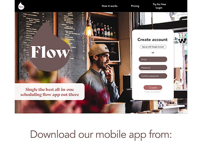 Sign-up screen of Flow app branding design flow mockup sign up screen ui ux web app