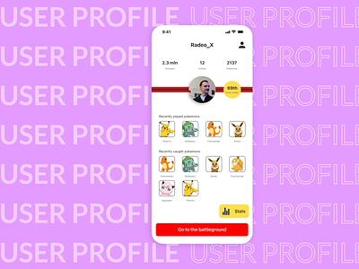 #DailyUI #006 User Profile of a Pokemon trainer! branding dailyui design graphic design mobile mobile interface pokemon pokemon trainer ui user profile