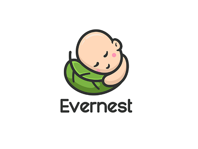 Evernest baby character cute leaf logo mascot