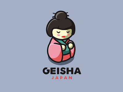 Geisha Japan animal character cute doll geisha girl icon illustration japan logo mascot unused woman