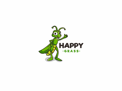 Happy Grass animal branding character forsale grass grasshopper icon illustration lawn lawncare logo mascot