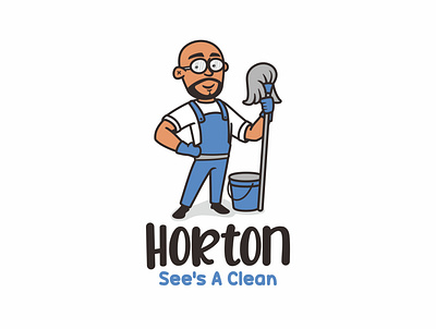 Horton See s A Clean animal apron bald beard branding cartoon character clean cleaning cute glasses illustration logo mascot