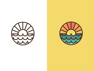 sunset beach illustration logo summer sun sunset wave