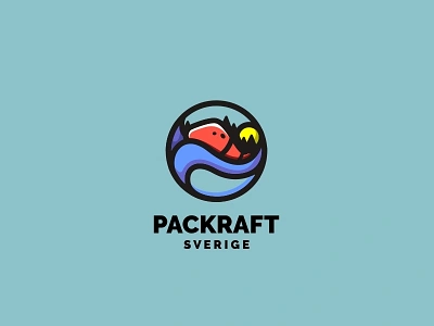 Packraft Sverige badge boat illustration logo mount outdoor wave