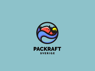 Packraft Sverige badge boat illustration logo mount outdoor wave