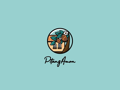 Pitang Amon flower fruit home house illustration logo pitanga village