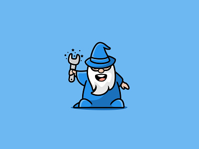 Magic Wrench beard character cute icon illustration logo magic mascot tools unused wizard wrench