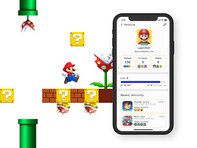 User Profile in Game Center | Daily UI Challenge Day 6 app app design design game center mario mario bros nintendo ui ui design uiux uiux design user interface user profile ux