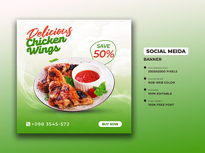 Food Menu or Restaurant Social Media Marketing Design
