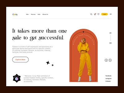 Clothy - Fashion Landing Page clear design dribbble fashion figma homepage landing page modern online store outfit sale style ui uidesign uiux wear web website women