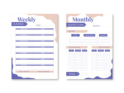 Design of a personal budget planner for a month and a week.