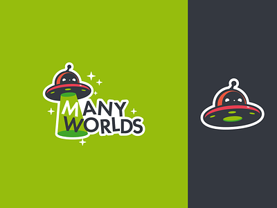 Many Worlds alien branding design energetic fun logo mascot playful space spaceship ufo