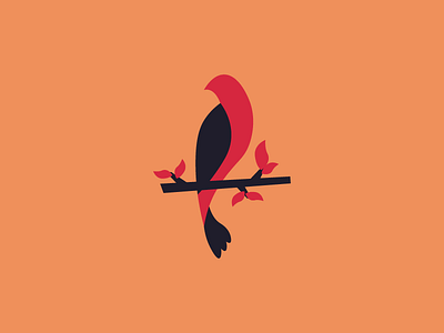 I love birds - 2 bird branch fall flow leaf minimal minimalist red simple stick