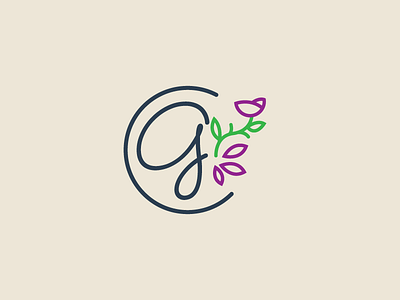 Trying to get better with feminine logo designs circle flower gray green leaf leaves line logo petal purple script