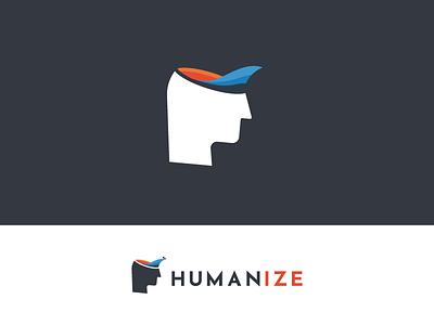 Filled with Thoughts blue head human logo orange sea thought wave