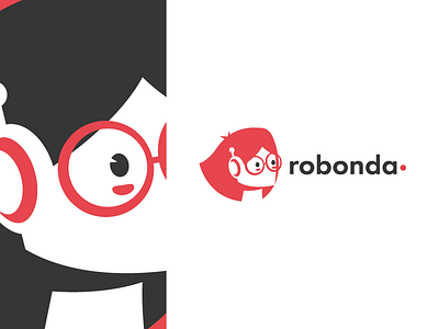 Ronda - A.I. Assistant black design female head logo mascot minimal negative space red robot