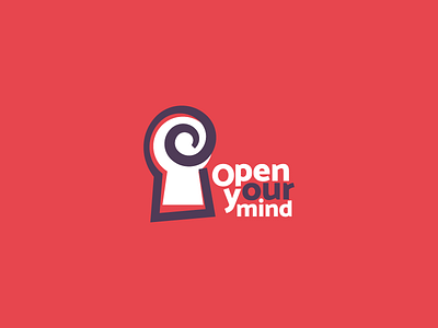 Open (y)our mind design keyhole lock logo purple red spiral white