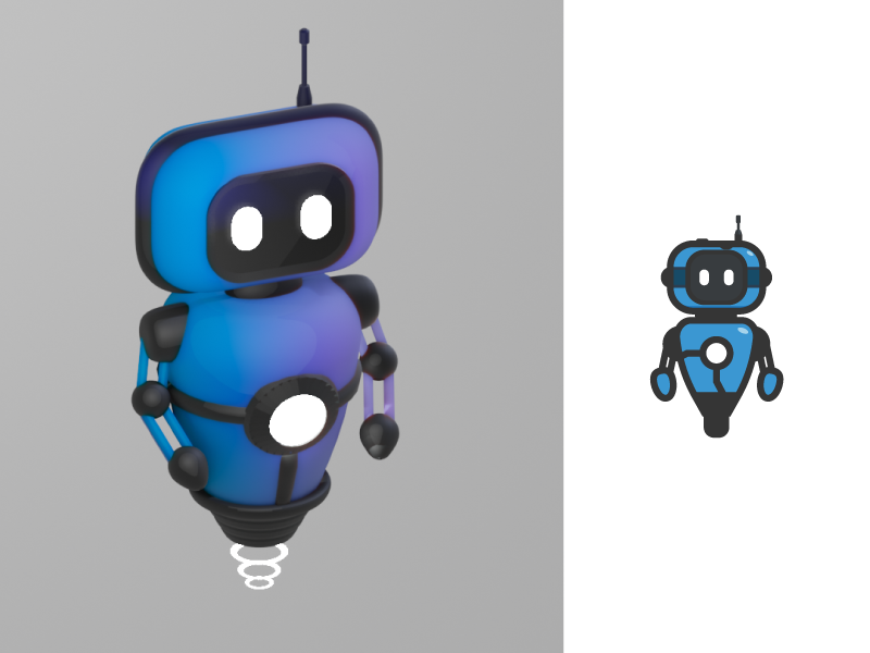 Blue Robot black 3d model design logo mascot technology bot blue robot