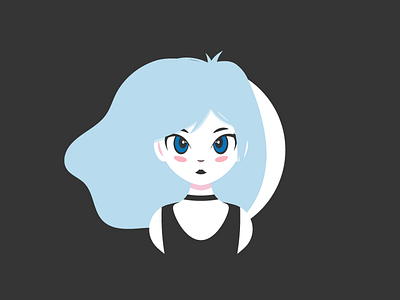 Girl From Moon black blue bored character female girl hair illustration moon white woman