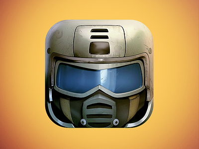 Soldier App Icon 3d blue fps graphic design graphics helmet icon icon design icons illustration ios ios7 metal rts skew soldier visor war yellow