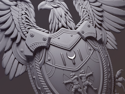 ARMS Close up 3d eagle illustration maya metal shield wip