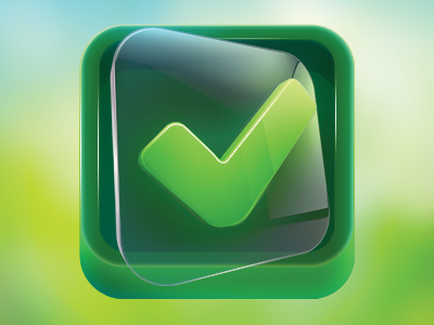 App Icon Design - Clear Green Check on Glass 3d android app app designers app icon designers apps artists best check mark design designers developers game glass glossy graphic graphic design ios ipad iphone mobile