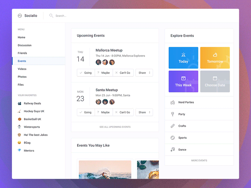 Socialio - Dashboard UI Kit 3.0 animation clean dashboards gif interactions motion sketch social ui ux