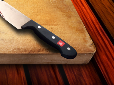 Graphic Design - Take a bite 3d food illustration knife photoshop realistic wood