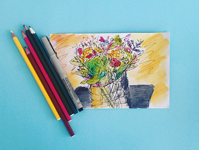 Flowers art colors design flowers illustration pencil drawing sketch watercolor
