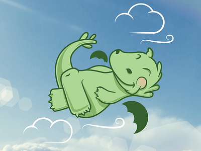 Cute Dragon clouds cute dragon green reptile sky wind wings