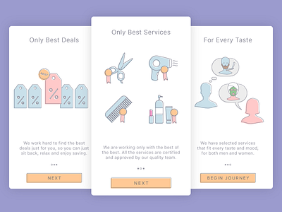Onboarding for beauty market app app clean flat icons ios offset onboarding thinline tutorial ui