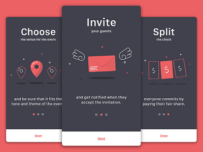 Onboarding for event app app clean colors dark design icons ios iphone mobile onboarding theme thinline