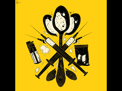 Addiction #1 abuse addiction advertisements digital art drugs heroin illustration ink line work logo magazine yellow