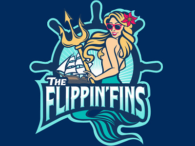 The Flippin Fins animal artwork baseball basketball beach beast branding calisthenics fitness football graphic design illustration logo mascot mermaid sea ship sport typography vector
