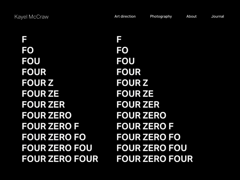Four Oh Four 404 404 page black black and white four oh four page personal website portfolio site typography web website