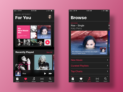 Apple Music Black Version Ios 10 10 apple black ios mobile music pink player ui ux version