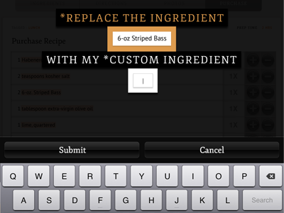 Replace Ingredient buttons forms mobile replace submit ui ux
