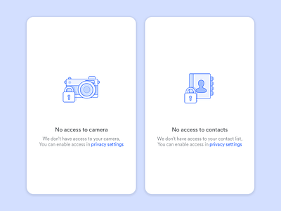 Error Screens - No access to camera, No access to contacts app design camera contacts empty state icon illustration no access outline ui