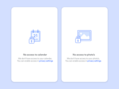 Error Screens - No access to calendar, No access to photo's app design empty state error error screen icon design illustration no access outline ui