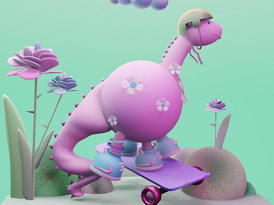 Skate–o–saur 3d blender character digital illustration illustrator mesh modelling render