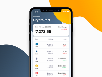 CryptoPort - App for crypto portfolio app bitcoin clean crypto design ios iphone x portfolio simple sketch ui ux