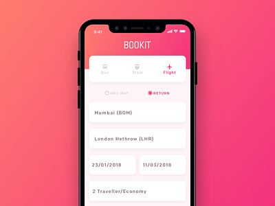 BOOKIT - Ticket booking app app application booking design flight ios iphonex sketch ticket travel ui ux